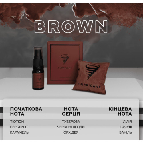 Аромасаше для авто HURRICANE BROWN з флаконом, 10 мл